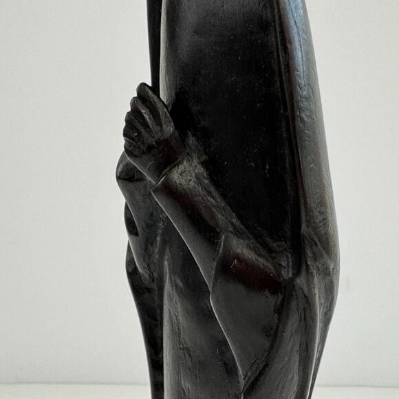 Ebony Madonna Virgin Ebony Wood Statue Art Carved Figure Sculpture Tribal 11" - Picture 10 of 14